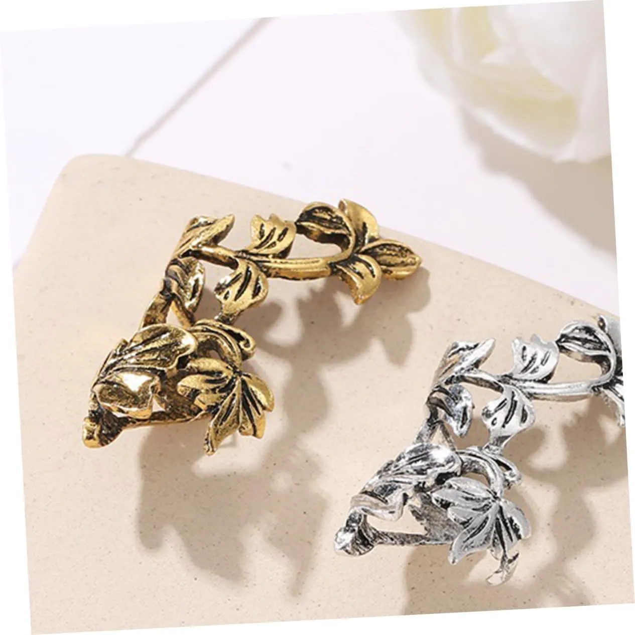 VALICLUD Hollow Leaf Ear Clip Cuff Earrings for Women Leaves Wrap Earrings Ear Hook Clip Leaf Clip on Earrings