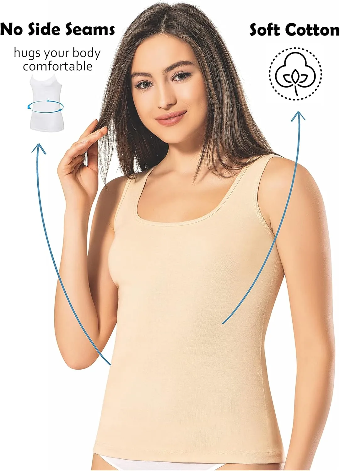 VAVONNE Camisole for Women, All Cotton, Airy Soft Comfy Tank Tops Cami Undershirt