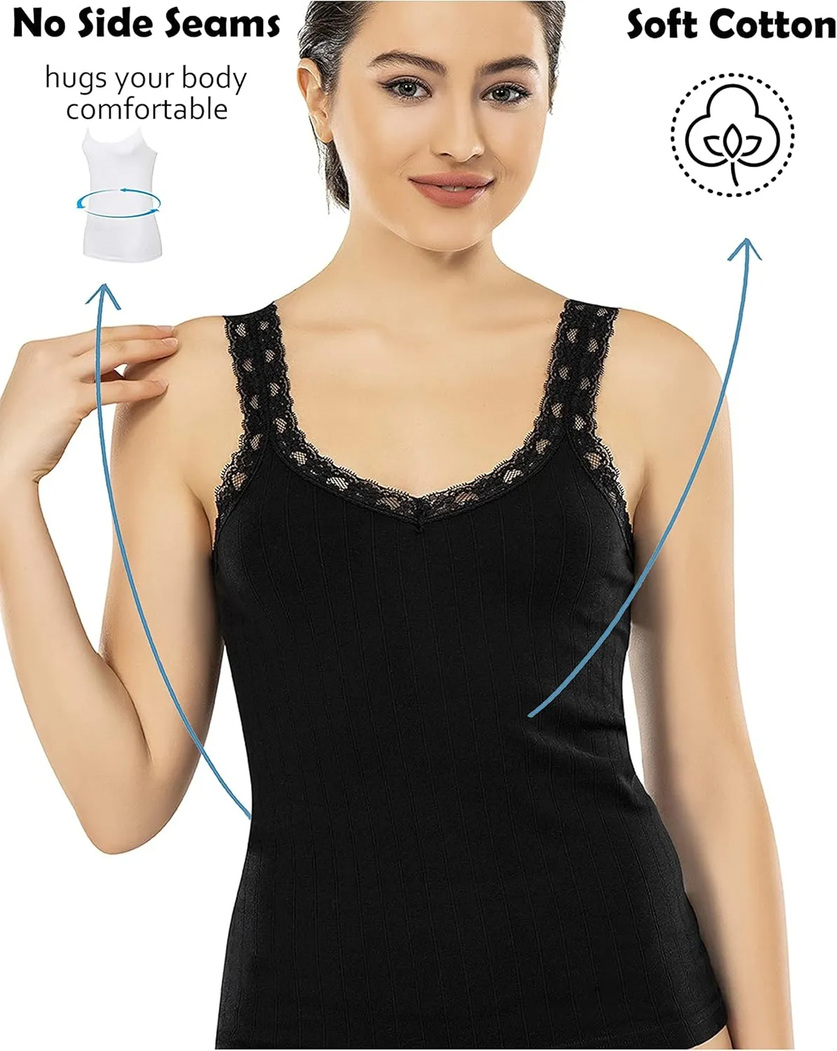 VAVONNE Camisole for Women, All Cotton, Airy Soft Comfy Tank Tops Cami Undershirt