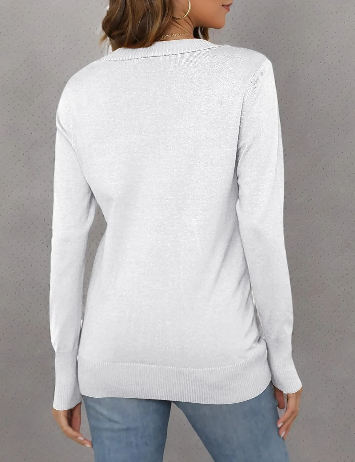 VERABENDI Women Long Sleeve Snaps Button Down V Neck Cute Knit Sweater Cardigan