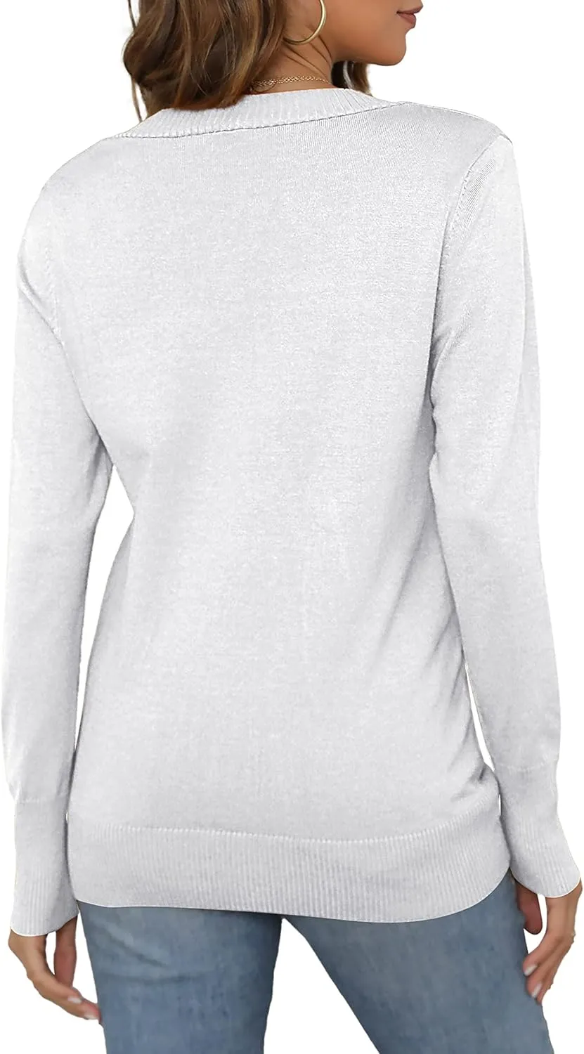 VERABENDI Women Long Sleeve Snaps Button Down V Neck Cute Knit Sweater Cardigan