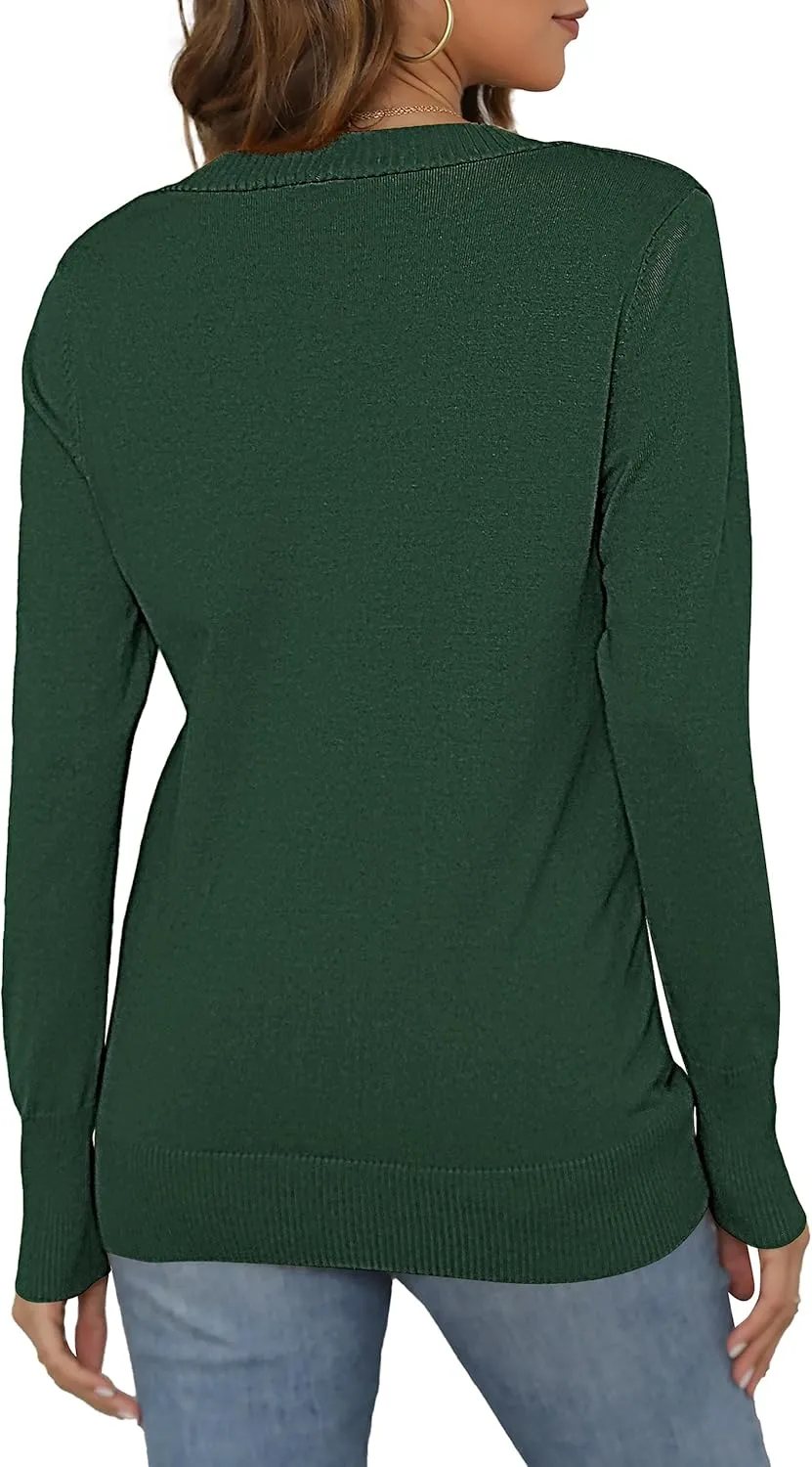 VERABENDI Women Long Sleeve Snaps Button Down V Neck Cute Knit Sweater Cardigan