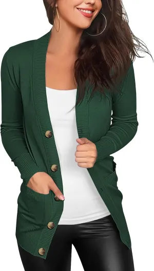 VERABENDI Women Long Sleeve Snaps Button Down V Neck Cute Knit Sweater Cardigan