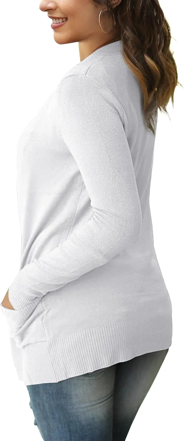 VERABENDI Women Long Sleeve Snaps Button Down V Neck Cute Knit Sweater Cardigan