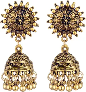 Vintage Bell Tassel Indian Earrings for Women Gold Silver Plated Bohemian Handmade Bollywood Gypsy Antiqued Tibetan Lightweight Jhumka Dangle Drop Earrings for Boho Style Traditional Jewelry Gifts