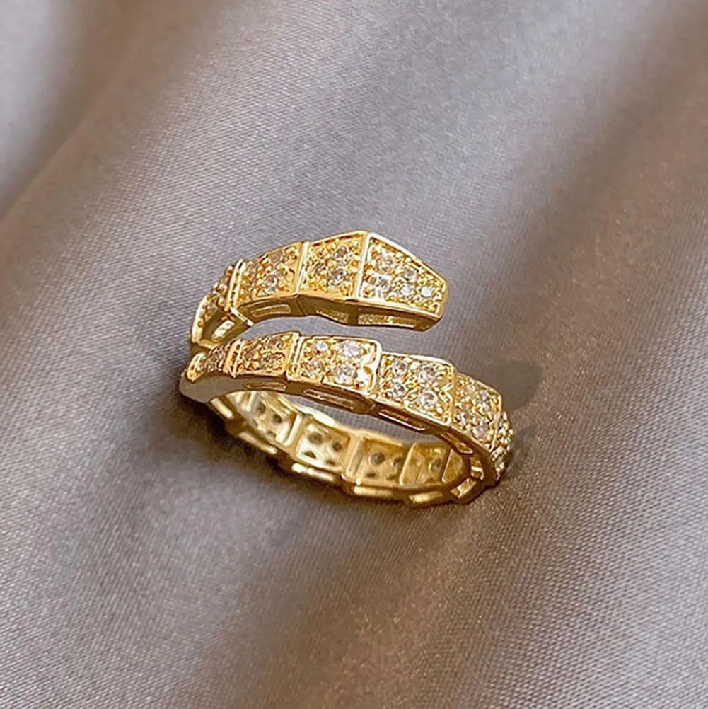 Vintage Snake Rings for Women Cubic Zirconia Spinel Diamond Open Adjustable Silver Plated Promise Statement Rings for Lady Women Birthday Anniversary Party Gold Plated