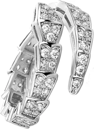 Vintage Snake Rings for Women Cubic Zirconia Spinel Diamond Open Adjustable Silver Plated Promise Statement Rings for Lady Women Birthday Anniversary Party Gold Plated