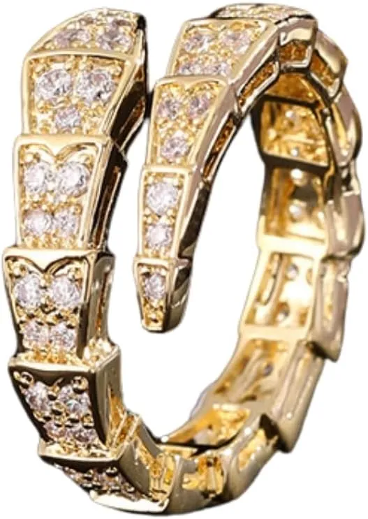 Vintage Snake Rings for Women Cubic Zirconia Spinel Diamond Open Adjustable Silver Plated Promise Statement Rings for Lady Women Birthday Anniversary Party Gold Plated