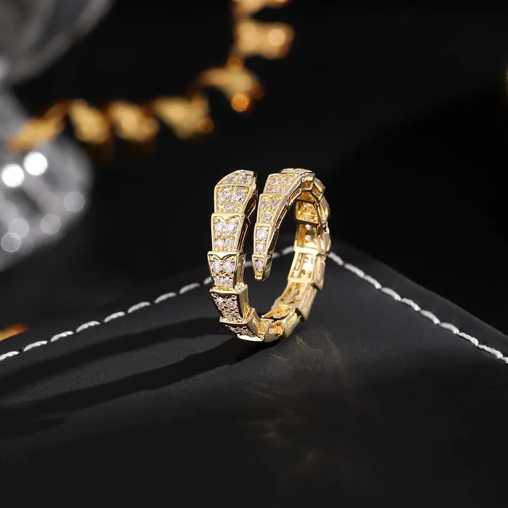 Vintage Snake Rings for Women Cubic Zirconia Spinel Diamond Open Adjustable Silver Plated Promise Statement Rings for Lady Women Birthday Anniversary Party Gold Plated