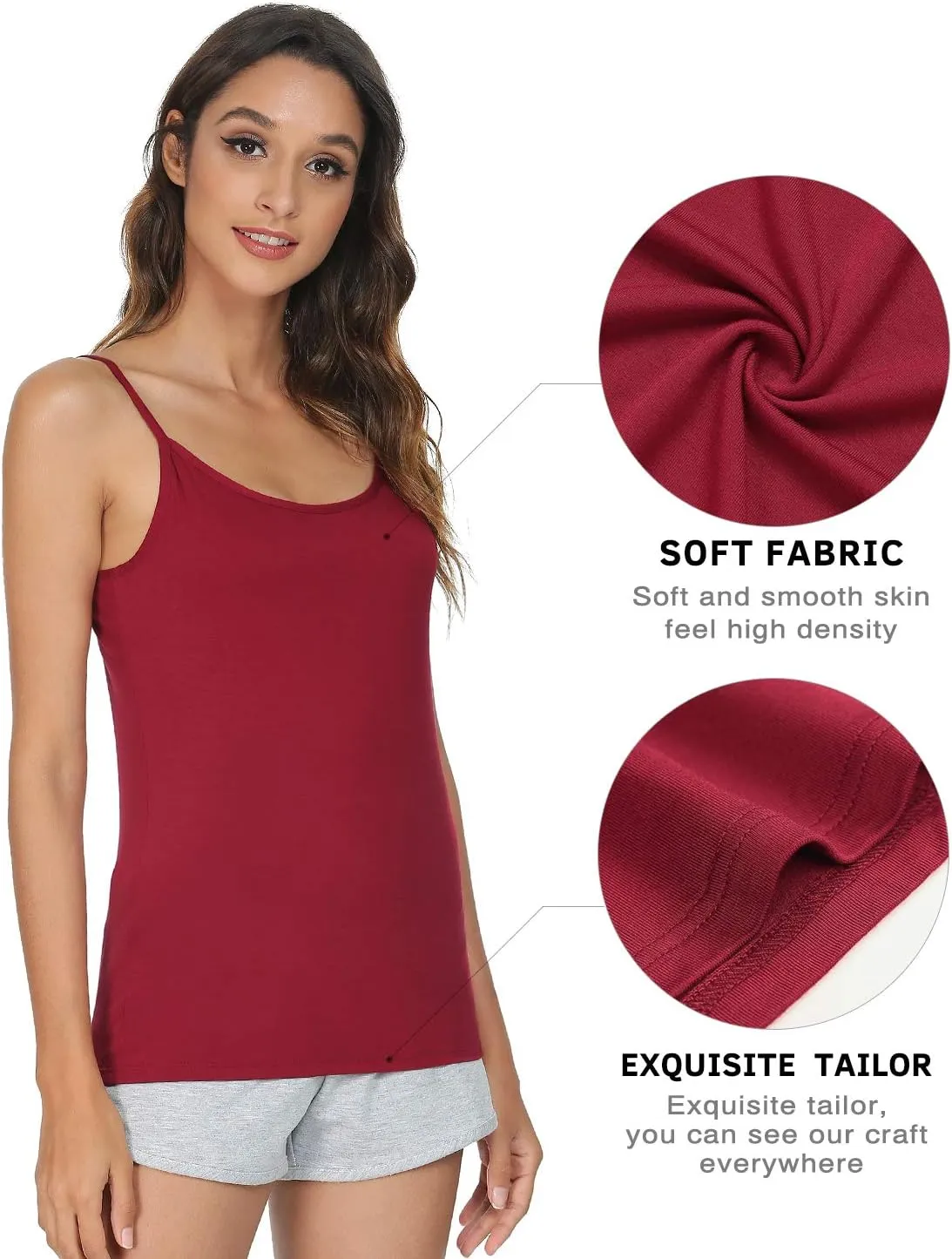 Vislivin Women's Basic Solid Camisole Adjustable Spaghetti Strap Tank Top