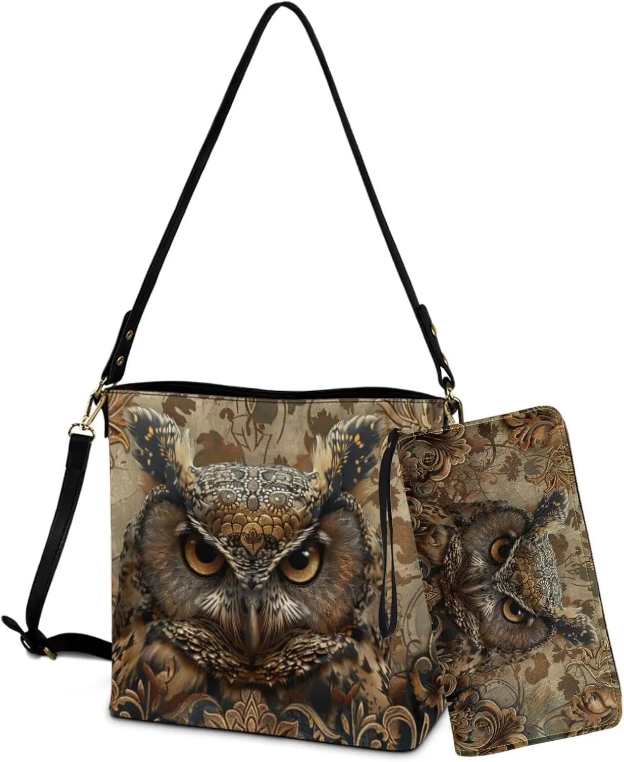 Waterproof Bucket Crossbody Bag Set for Women Leather Bucket Tote Bag with Matching Wrist Wallet Purse