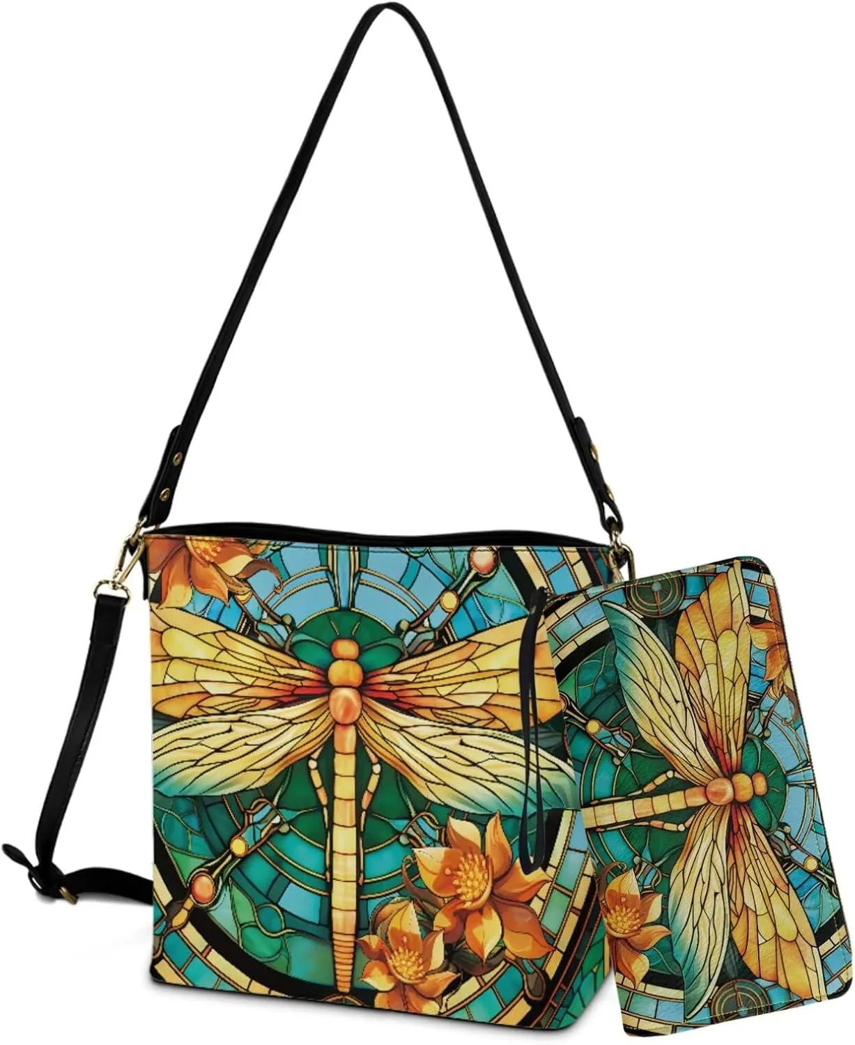 Waterproof Bucket Crossbody Bag Set for Women Leather Bucket Tote Bag with Matching Wrist Wallet Purse