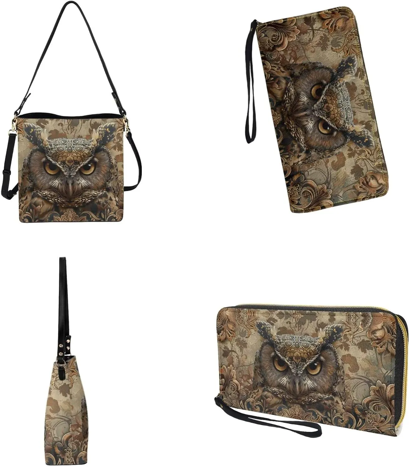 Waterproof Bucket Crossbody Bag Set for Women Leather Bucket Tote Bag with Matching Wrist Wallet Purse