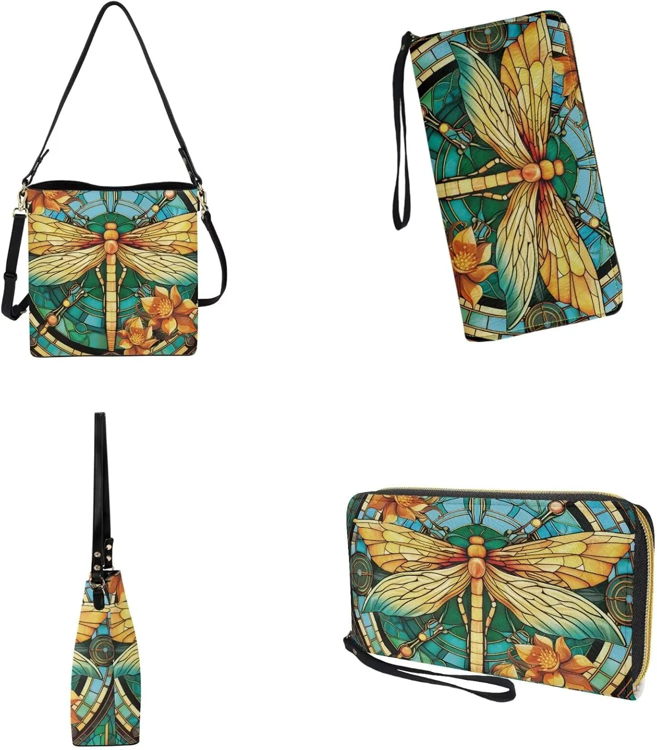 Waterproof Bucket Crossbody Bag Set for Women Leather Bucket Tote Bag with Matching Wrist Wallet Purse