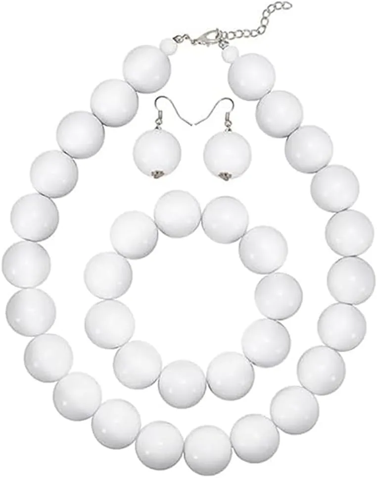 White Beads Necklace Set, 3 PCS Choker Statement & Dainty Earring Set - Hypoallergenic, Adjustable, Trendy & Unique - Perfect for Christmas, Birthday