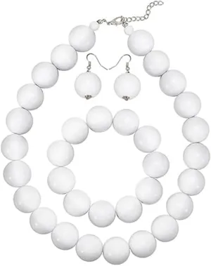 White Beads Necklace Set, 3 PCS Choker Statement & Dainty Earring Set - Hypoallergenic, Adjustable, Trendy & Unique - Perfect for Christmas, Birthday