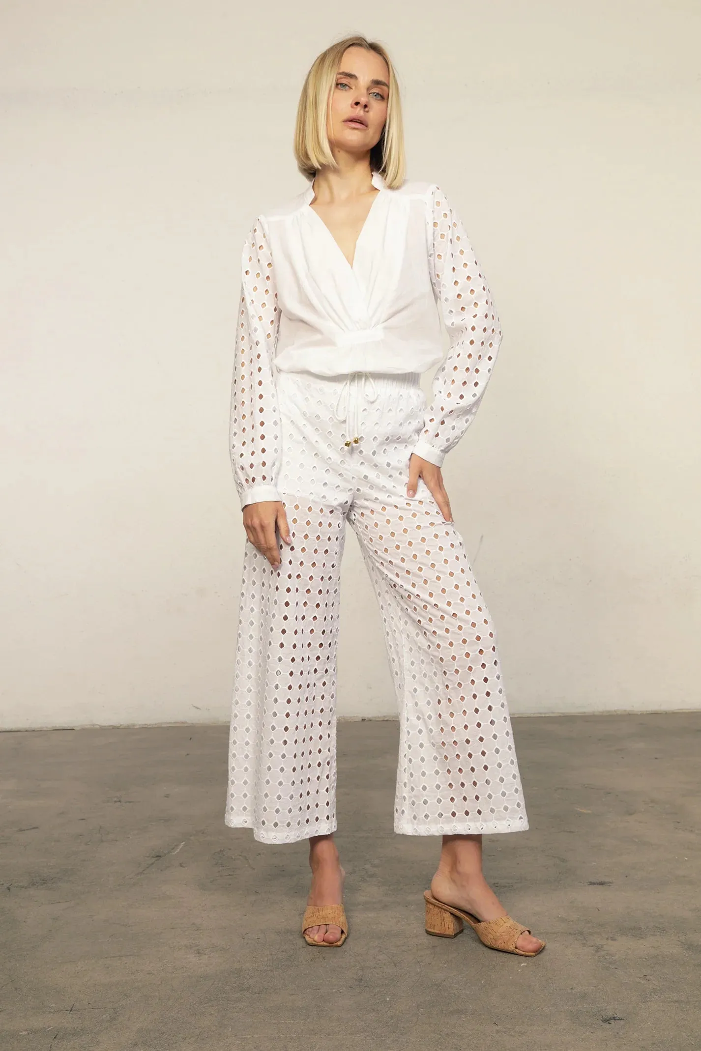 White Eyelet Costa Pant