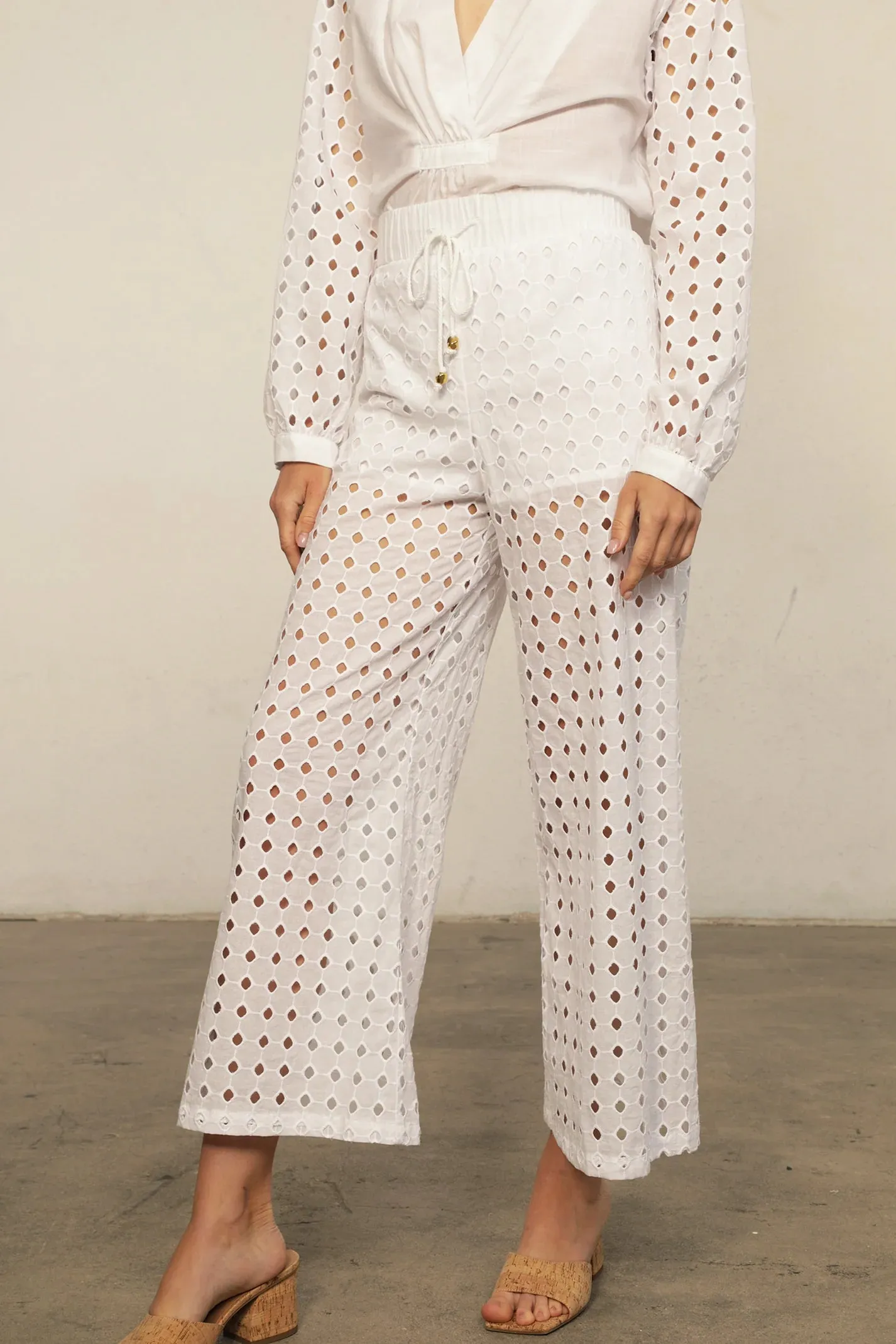 White Eyelet Costa Pant
