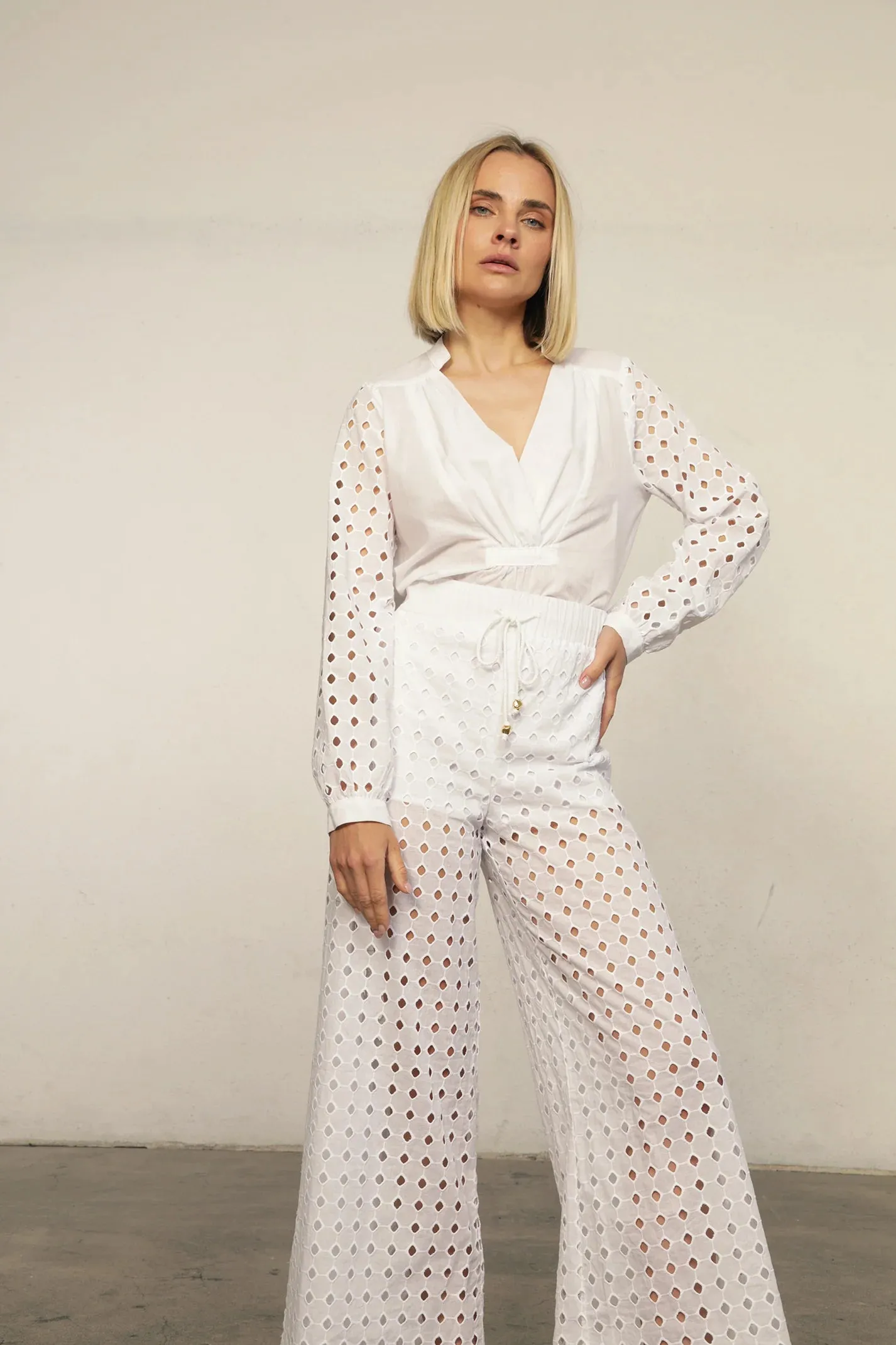 White Eyelet Costa Pant