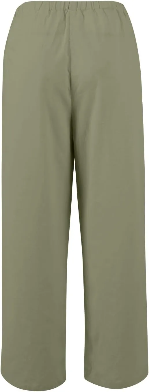 Wide Leg Linen Pants for Women Casual Summer Drawstring Waist Palazzo Pants with Pockets Beach Cover Up Trousers