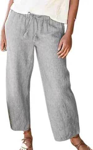 Wide Leg Linen Pants for Women High Waisted Straight Trousers Casual Loose Solid Beach Pant Elastic Waist Bottoms
