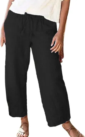Wide Leg Linen Pants for Women High Waisted Straight Trousers Casual Loose Solid Beach Pant Elastic Waist Bottoms