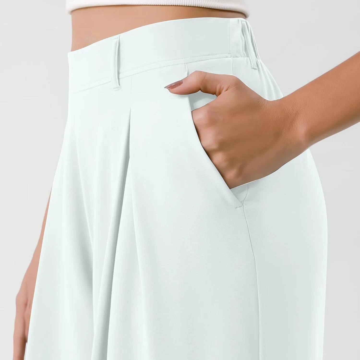 Wide Leg Pants for Women Pull On Flowy Palazzo Pants Lightweight Summer High Wasited Dress Pants with Pockets