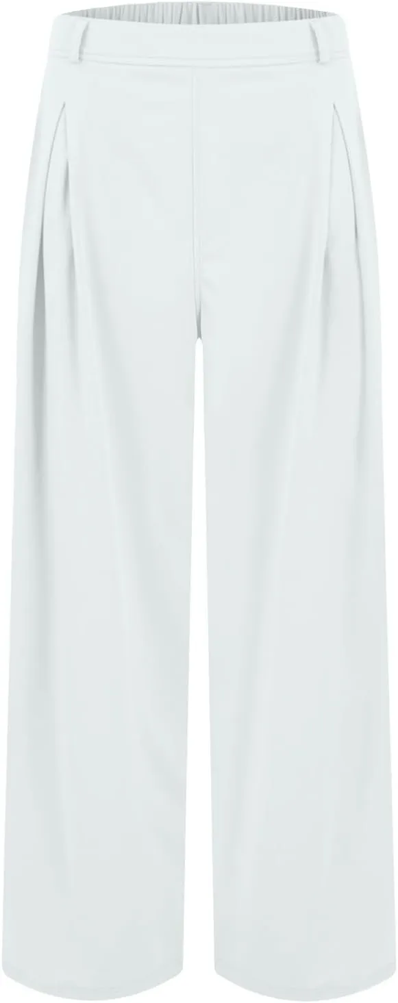Wide Leg Pants for Women Pull On Flowy Palazzo Pants Lightweight Summer High Wasited Dress Pants with Pockets