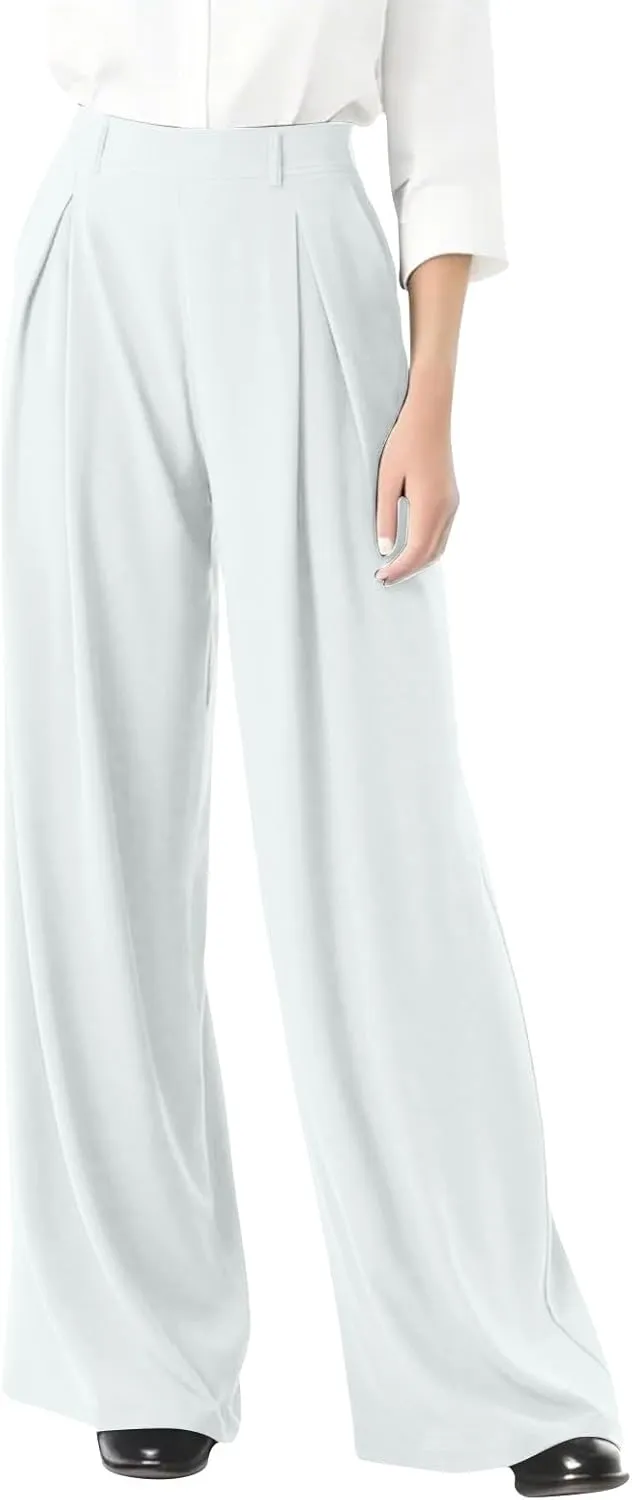 Wide Leg Pants for Women Pull On Flowy Palazzo Pants Lightweight Summer High Wasited Dress Pants with Pockets