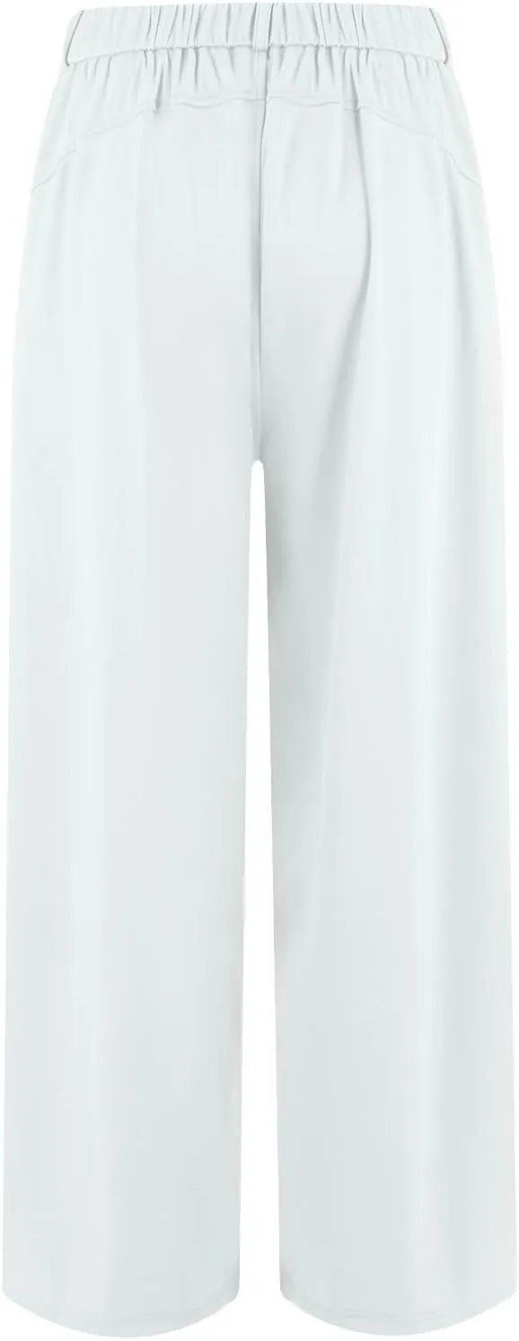 Wide Leg Pants for Women Pull On Flowy Palazzo Pants Lightweight Summer High Wasited Dress Pants with Pockets