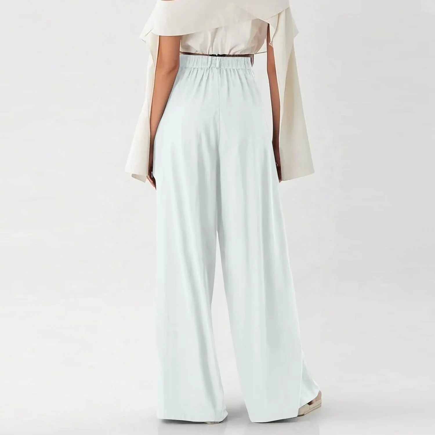Wide Leg Pants for Women Pull On Flowy Palazzo Pants Lightweight Summer High Wasited Dress Pants with Pockets