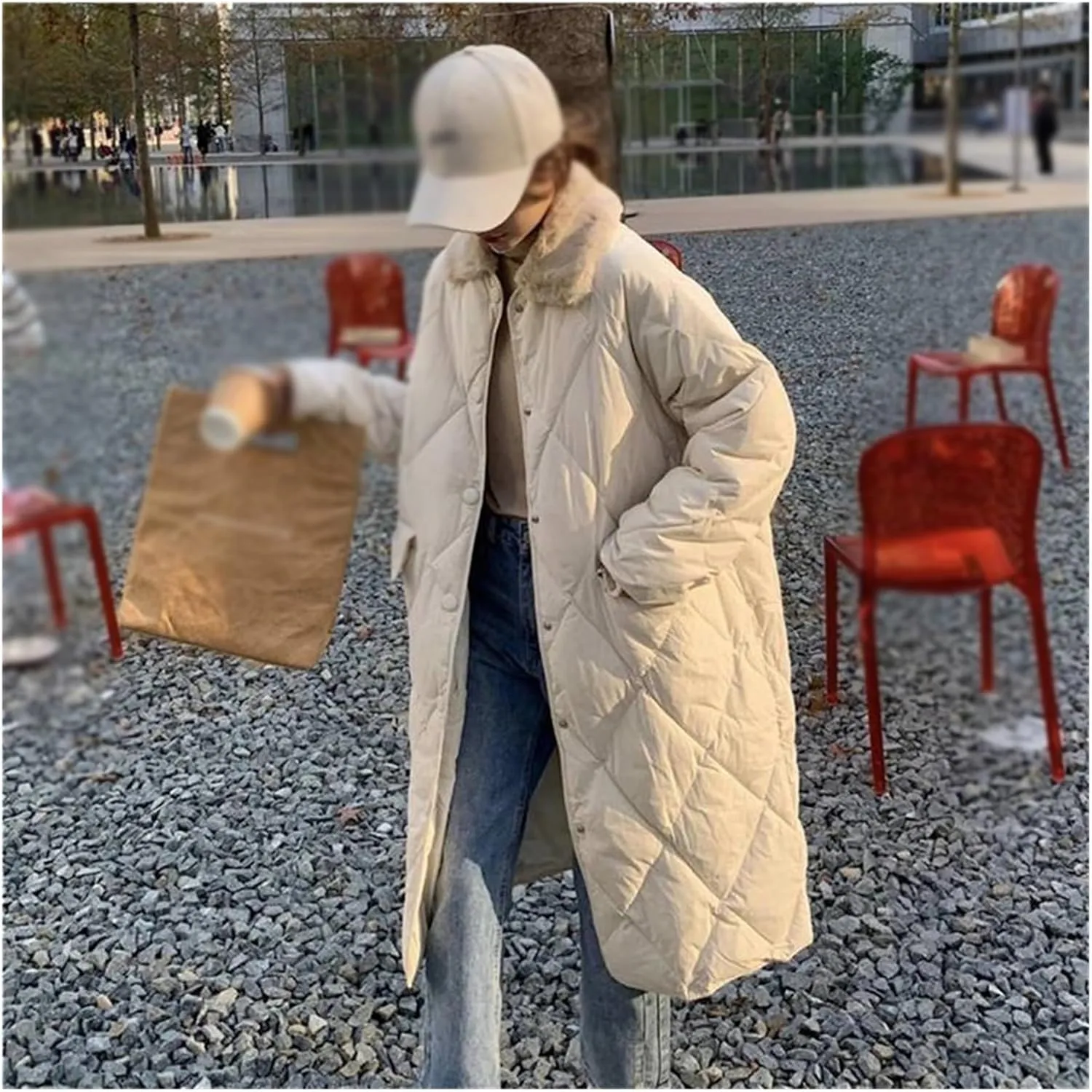 Winter Collar Single-Breasted Cotton Padded Jackets Solid Color Streetwear Coats Oversized Parkas(M 60-65kg)