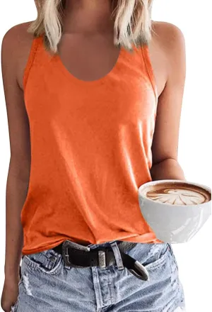 Woffccrd Womens Tank Tops Summer Sleeveless Shirts Casual O-Neck Cami Shirts Summer T Shirts Basic Tops