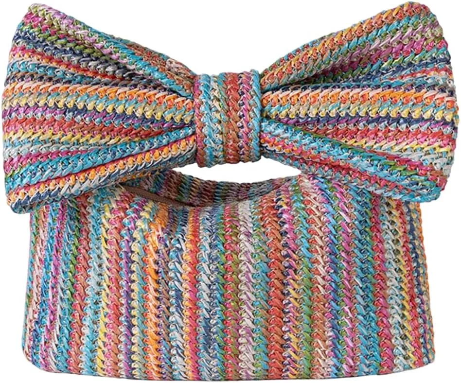 Women Bow Purse Straw Clutch Purses Handmade Bow Woven Tote Bag Summer Beach Straw Purse Perfect Parties