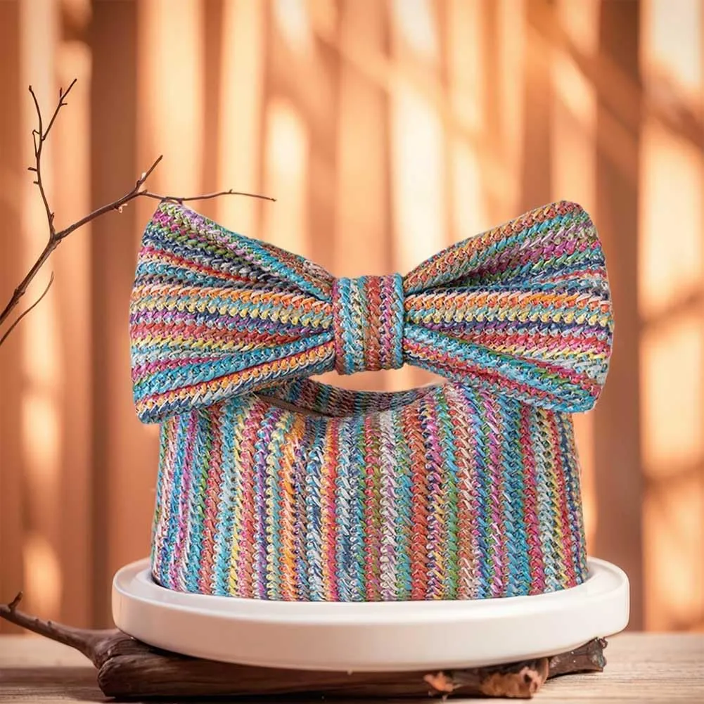 Women Bow Purse Straw Clutch Purses Handmade Bow Woven Tote Bag Summer Beach Straw Purse Perfect Parties