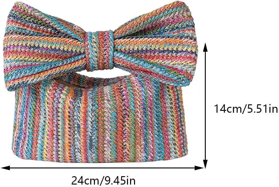 Women Bow Purse Straw Clutch Purses Handmade Bow Woven Tote Bag Summer Beach Straw Purse Perfect Parties