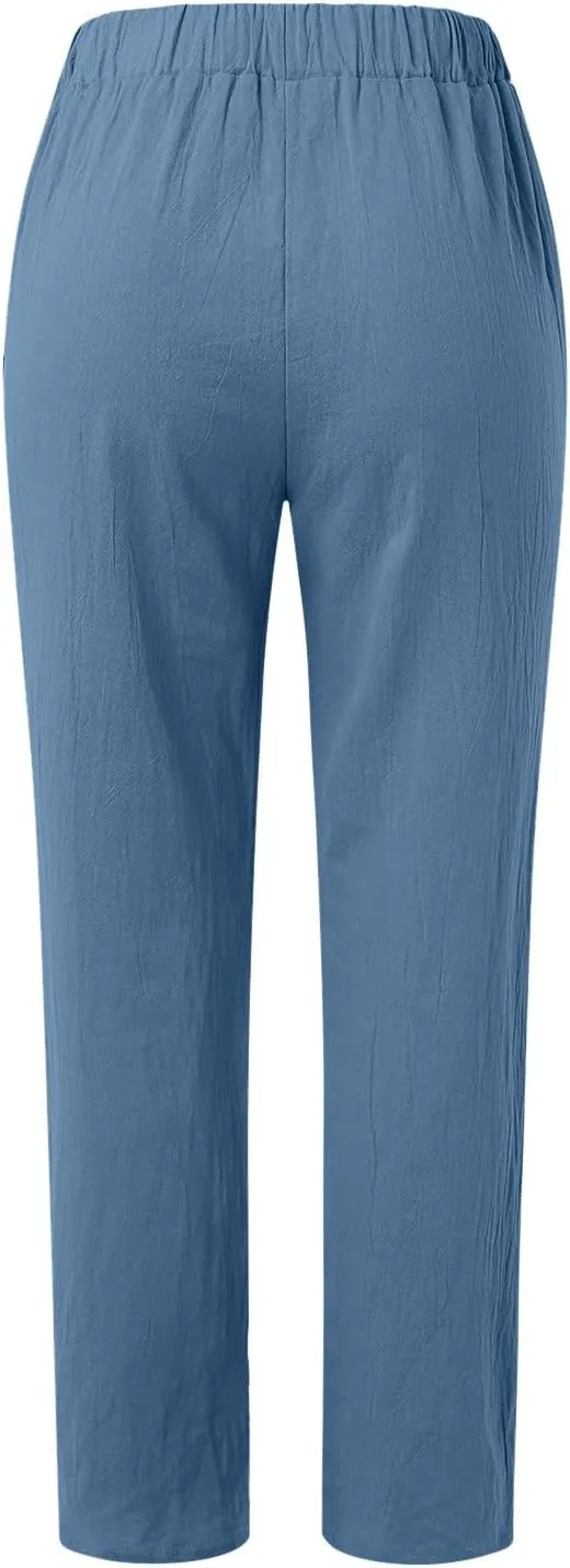 Women Casual Pants Fashion High Elastic Waisted Long Trousers Plus Size Comfortable Ankle Length Pants with Pockets