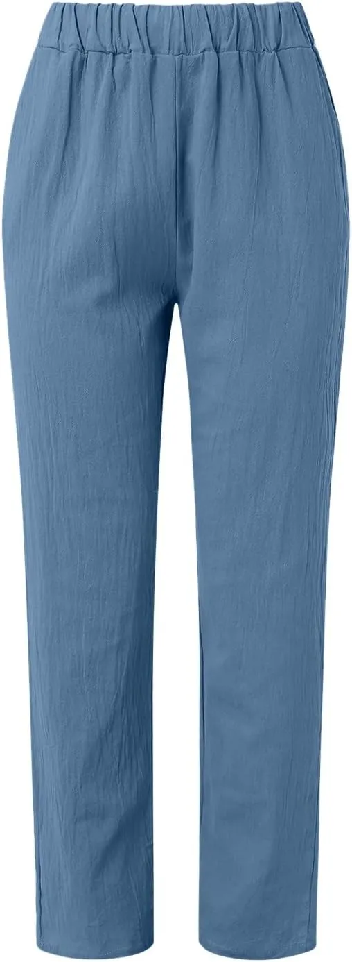 Women Casual Pants Fashion High Elastic Waisted Long Trousers Plus Size Comfortable Ankle Length Pants with Pockets
