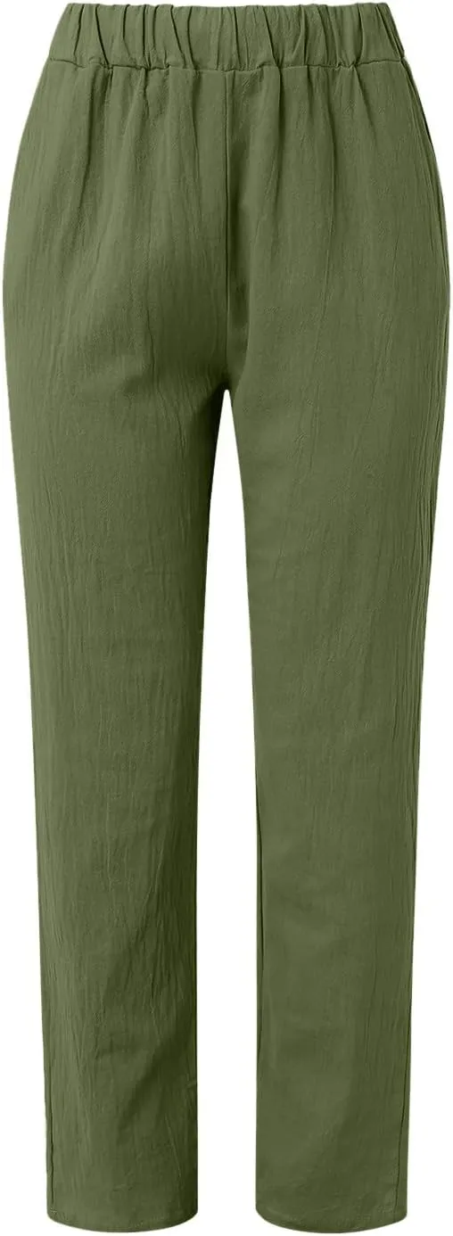 Women Casual Pants Fashion High Elastic Waisted Long Trousers Plus Size Comfortable Ankle Length Pants with Pockets
