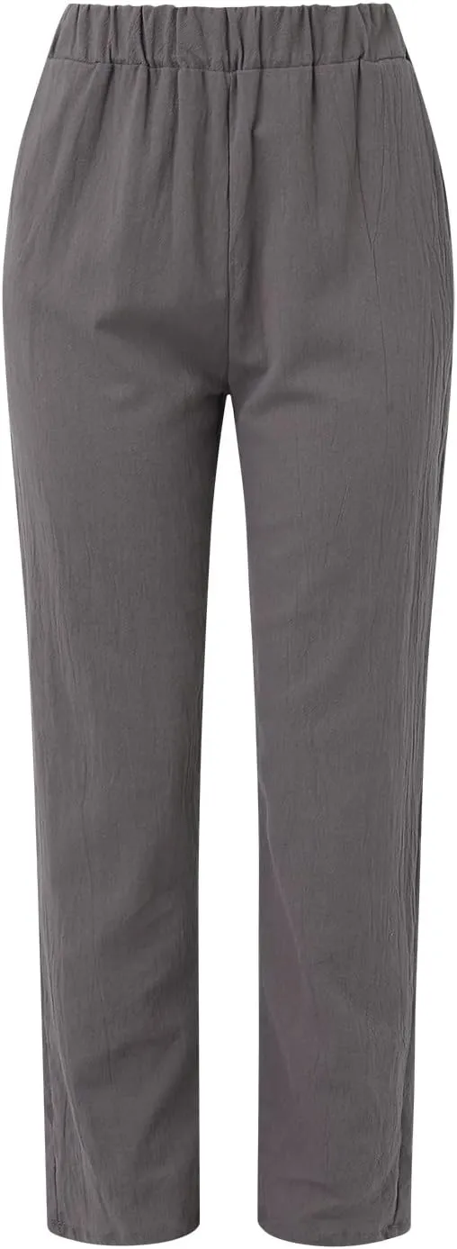 Women Casual Pants Fashion High Elastic Waisted Long Trousers Plus Size Comfortable Ankle Length Pants with Pockets