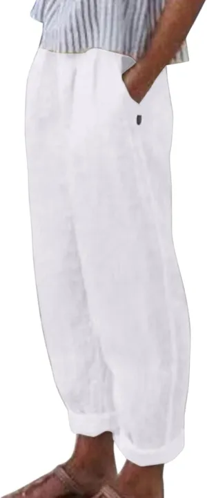 Women Casual Pants Fashion High Elastic Waisted Long Trousers Plus Size Comfortable Ankle Length Pants with Pockets