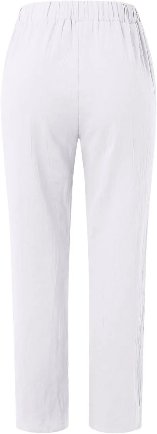 Women Casual Pants Fashion High Elastic Waisted Long Trousers Plus Size Comfortable Ankle Length Pants with Pockets