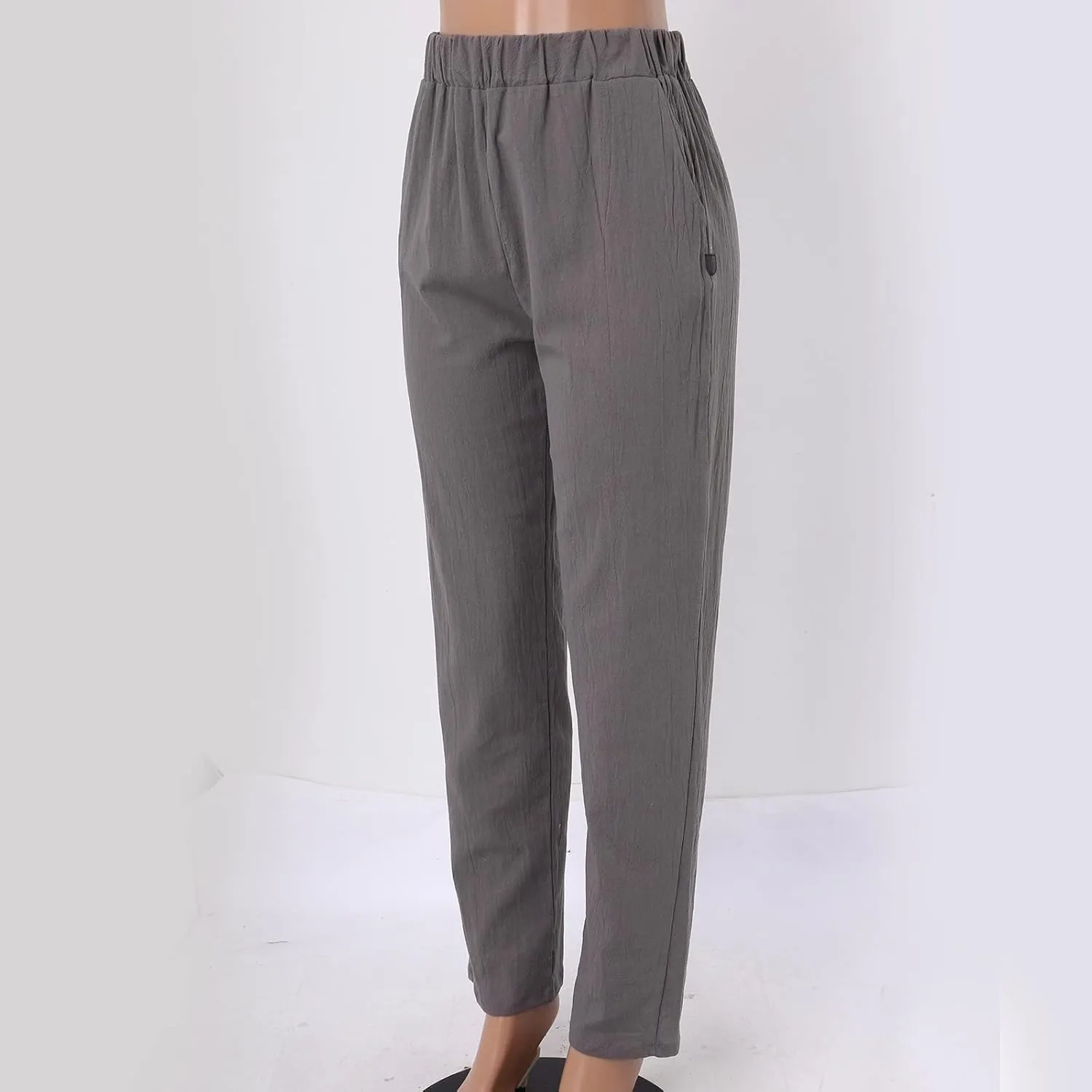 Women Casual Pants Fashion High Elastic Waisted Long Trousers Plus Size Comfortable Ankle Length Pants with Pockets