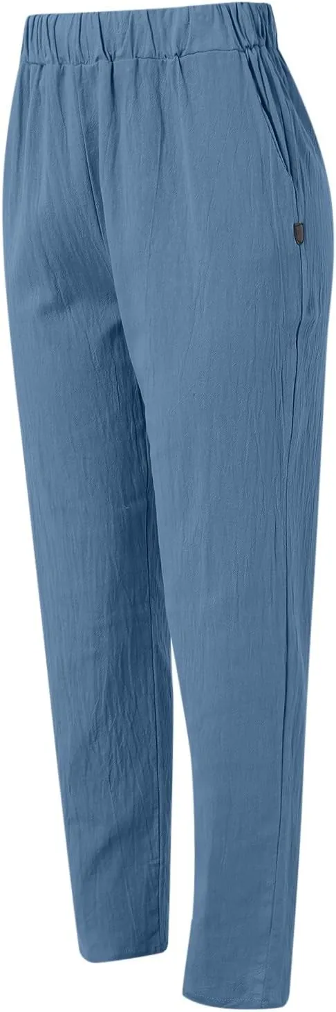 Women Casual Pants Fashion High Elastic Waisted Long Trousers Plus Size Comfortable Ankle Length Pants with Pockets