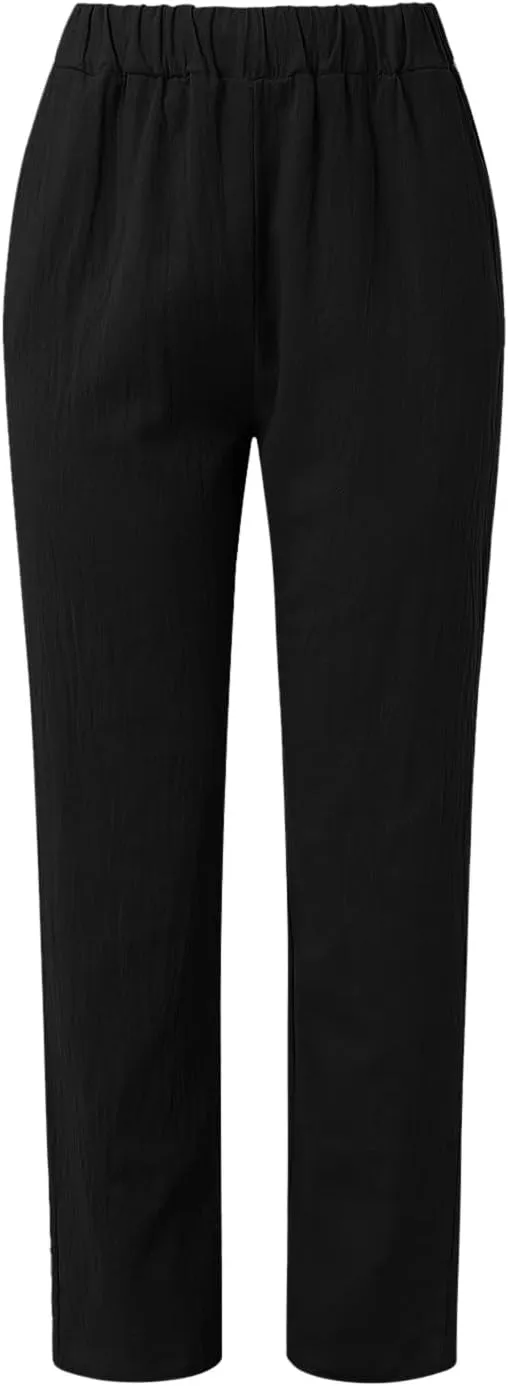 Women Casual Pants Fashion High Elastic Waisted Long Trousers Plus Size Comfortable Ankle Length Pants with Pockets