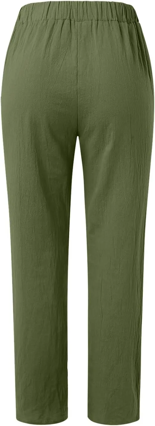 Women Casual Pants Fashion High Elastic Waisted Long Trousers Plus Size Comfortable Ankle Length Pants with Pockets