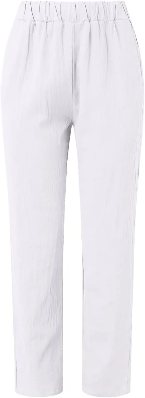 Women Casual Pants Fashion High Elastic Waisted Long Trousers Plus Size Comfortable Ankle Length Pants with Pockets