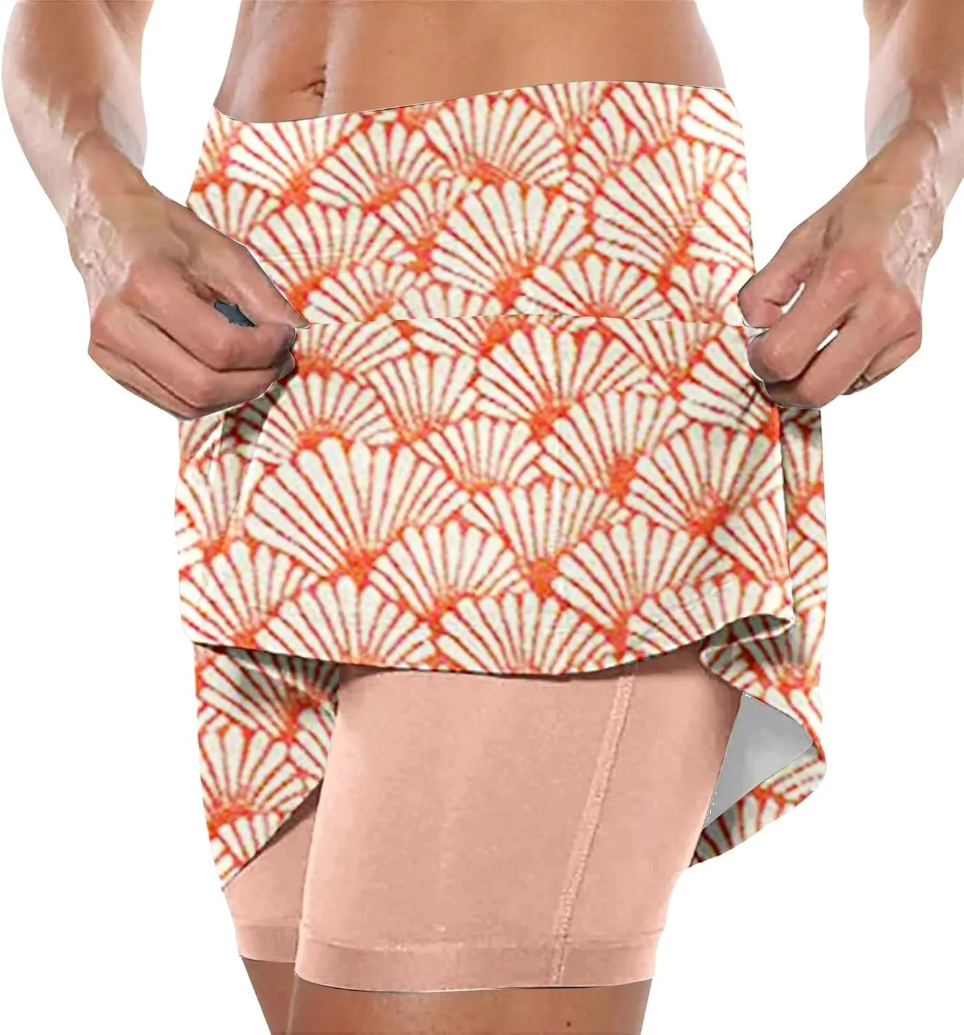 Women High-Rise 2 in 1 Skorts Floral Printing Workout Athletic Skirt Shorts Stretchy Bodybuilding Sport Tennis Shorts