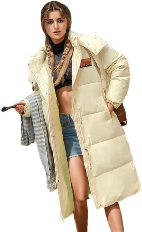 Women Long Hooded Parkas Coat Thick Casual Warm Zippers Pockets Cotton Padded Jackets
