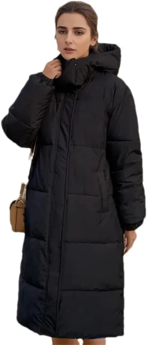 Women Long Hooded Parkas Coat Thick Casual Warm Zippers Pockets Cotton Padded Jackets